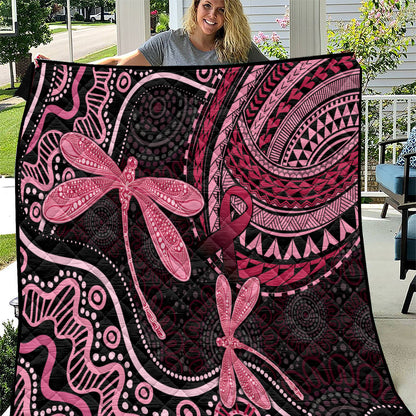 Australia Indigenous Mix Polynesian Quilt Pink Ribbon and Dragonflies