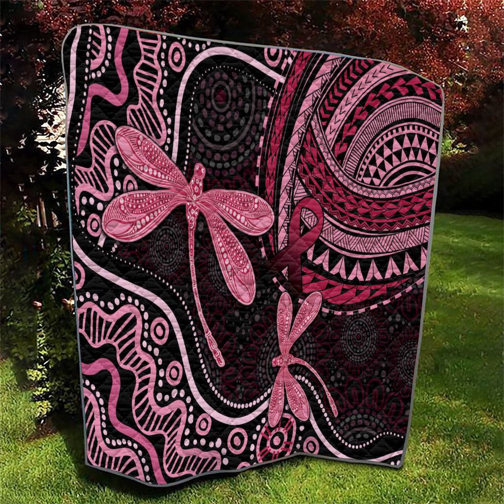 Australia Indigenous Mix Polynesian Quilt Pink Ribbon and Dragonflies