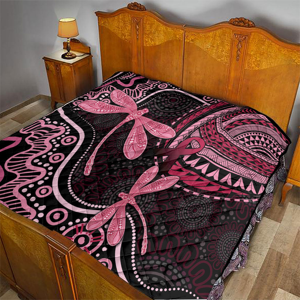 Australia Indigenous Mix Polynesian Quilt Pink Ribbon and Dragonflies