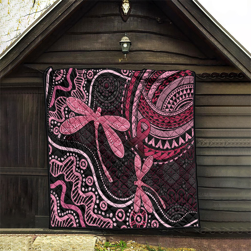 Australia Indigenous Mix Polynesian Quilt Pink Ribbon and Dragonflies