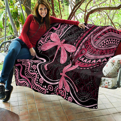 Australia Indigenous Mix Polynesian Quilt Pink Ribbon and Dragonflies