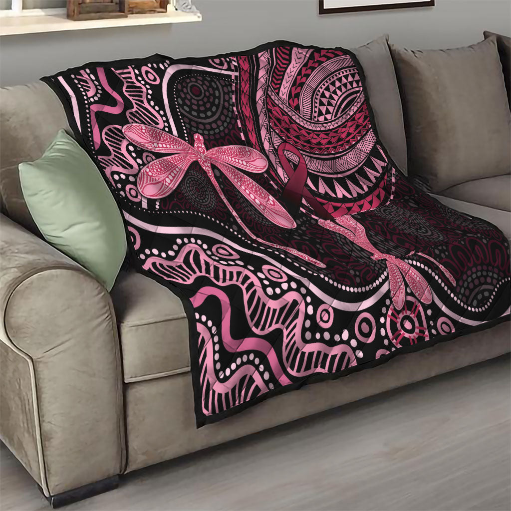 Australia Indigenous Mix Polynesian Quilt Pink Ribbon and Dragonflies