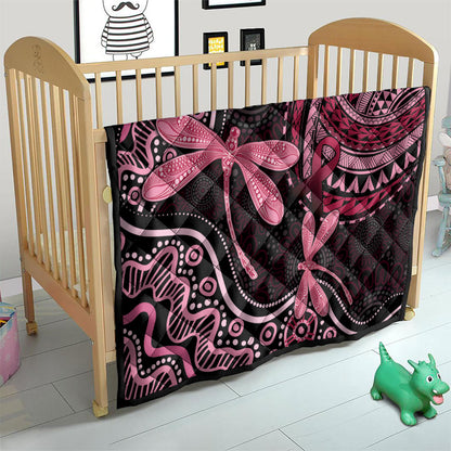Australia Indigenous Mix Polynesian Quilt Pink Ribbon and Dragonflies