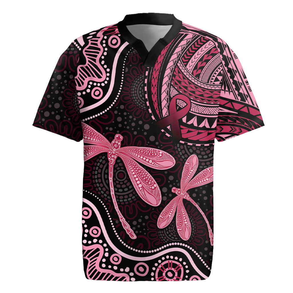 Australia Indigenous Mix Polynesian Rugby Jersey Pink Ribbon and Dragonflies