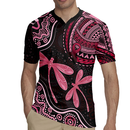 Australia Indigenous Mix Polynesian Rugby Jersey Pink Ribbon and Dragonflies