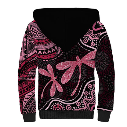 Australia Indigenous Mix Polynesian Sherpa Hoodie Pink Ribbon and Dragonflies
