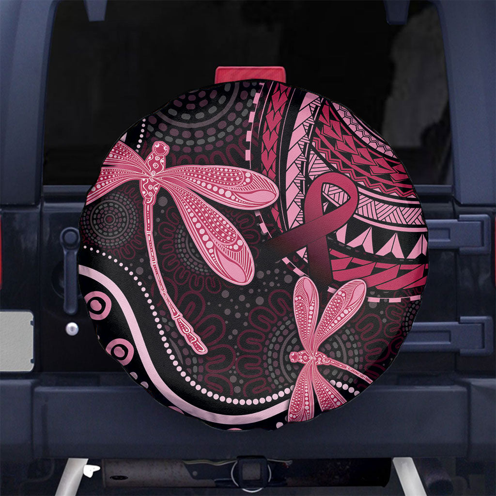 Australia Indigenous Mix Polynesian Spare Tire Cover Pink Ribbon and Dragonflies