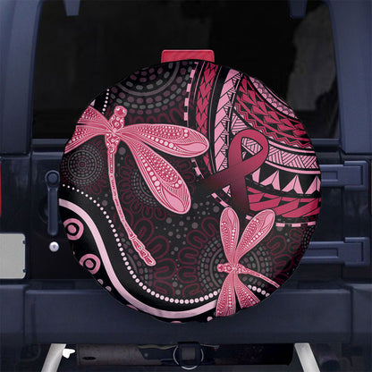 Australia Indigenous Mix Polynesian Spare Tire Cover Pink Ribbon and Dragonflies