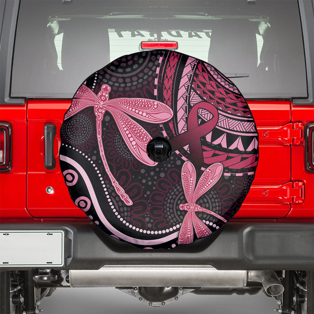 Australia Indigenous Mix Polynesian Spare Tire Cover Pink Ribbon and Dragonflies