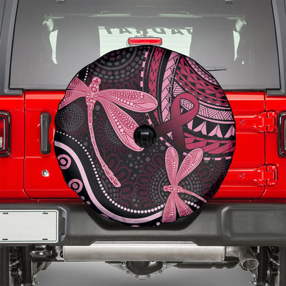 Australia Indigenous Mix Polynesian Spare Tire Cover Pink Ribbon and Dragonflies