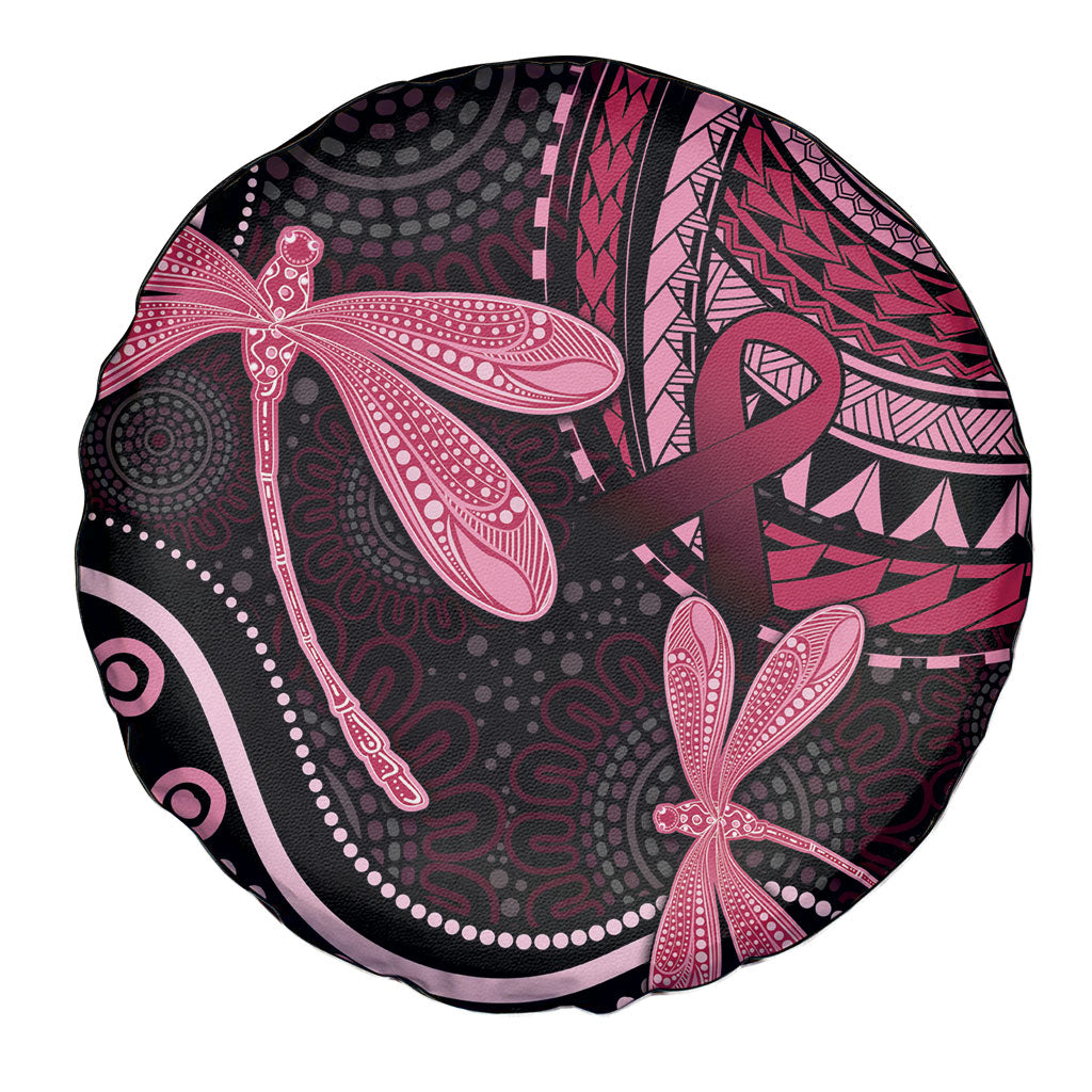 Australia Indigenous Mix Polynesian Spare Tire Cover Pink Ribbon and Dragonflies