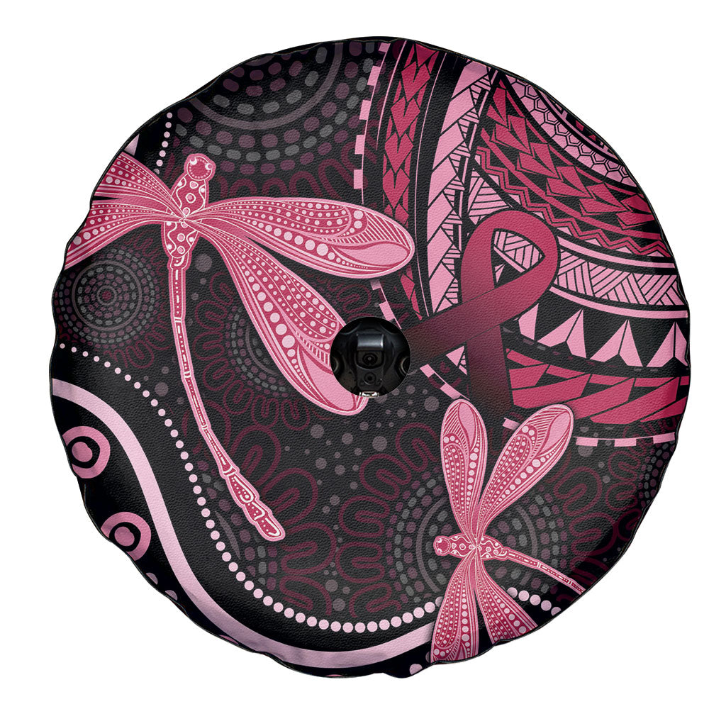 Australia Indigenous Mix Polynesian Spare Tire Cover Pink Ribbon and Dragonflies