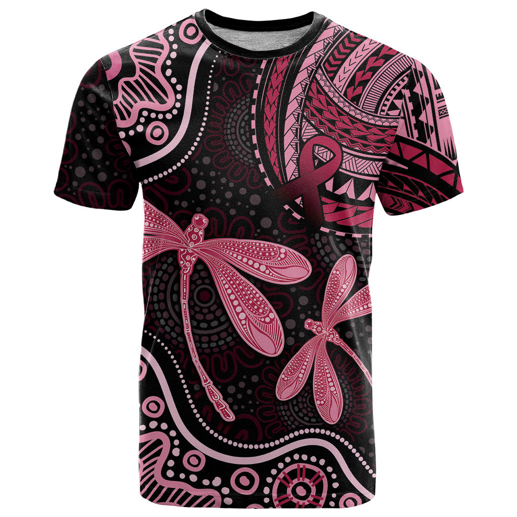 Australia Indigenous Mix Polynesian T Shirt Pink Ribbon and Dragonflies