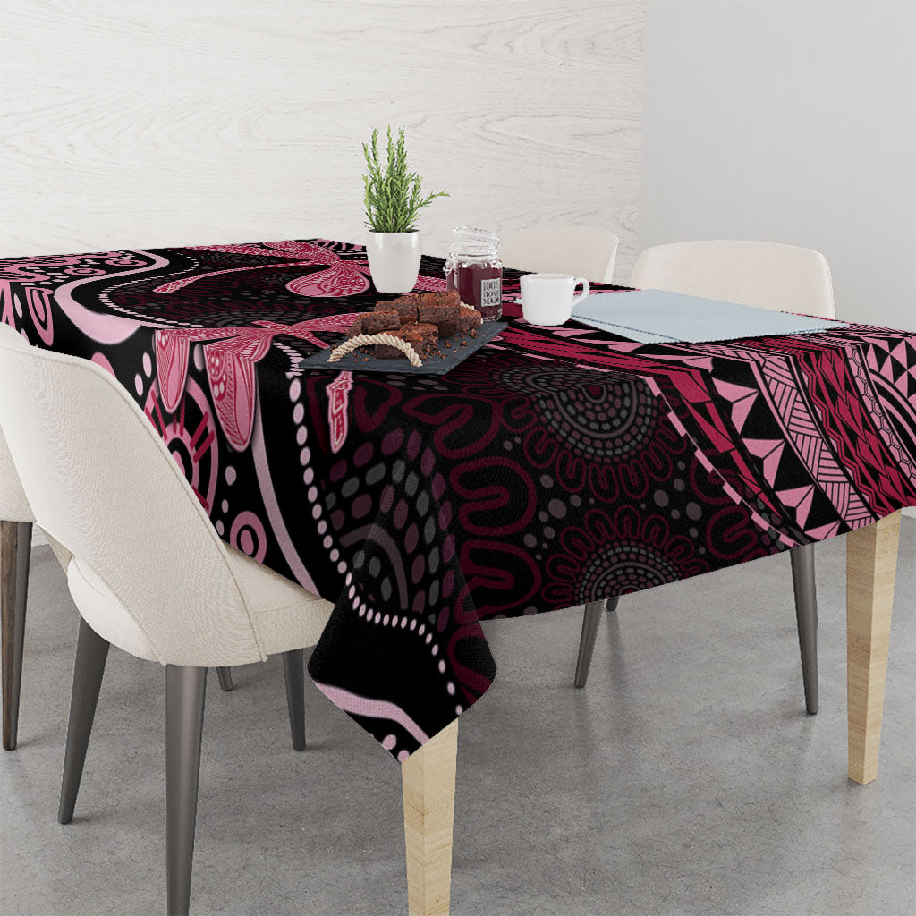 Australia Indigenous Mix Polynesian Tablecloth Pink Ribbon and Dragonflies