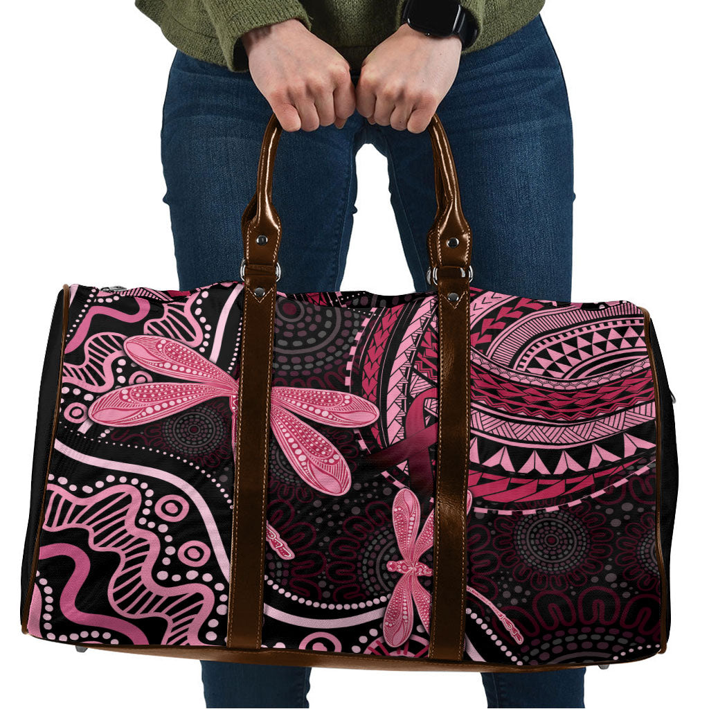 Australia Indigenous Mix Polynesian Travel Bag Pink Ribbon and Dragonflies