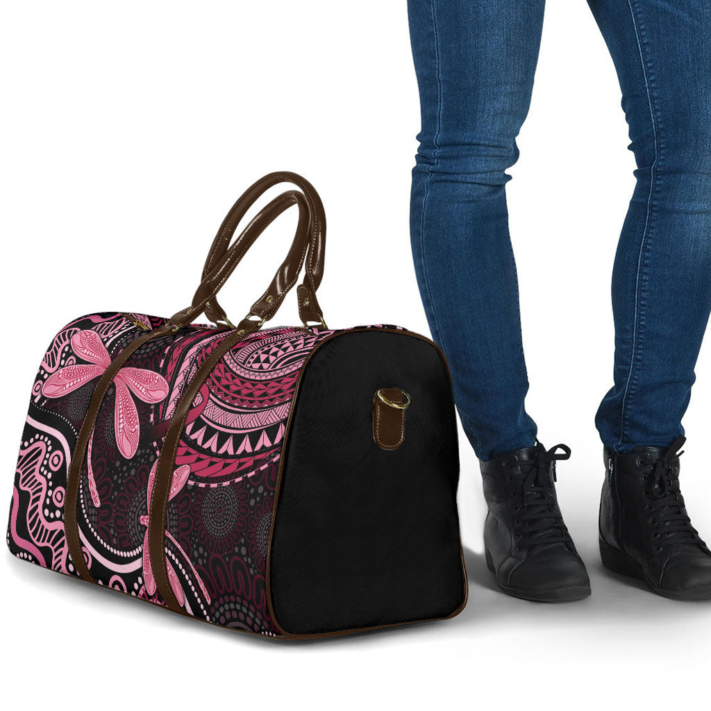 Australia Indigenous Mix Polynesian Travel Bag Pink Ribbon and Dragonflies
