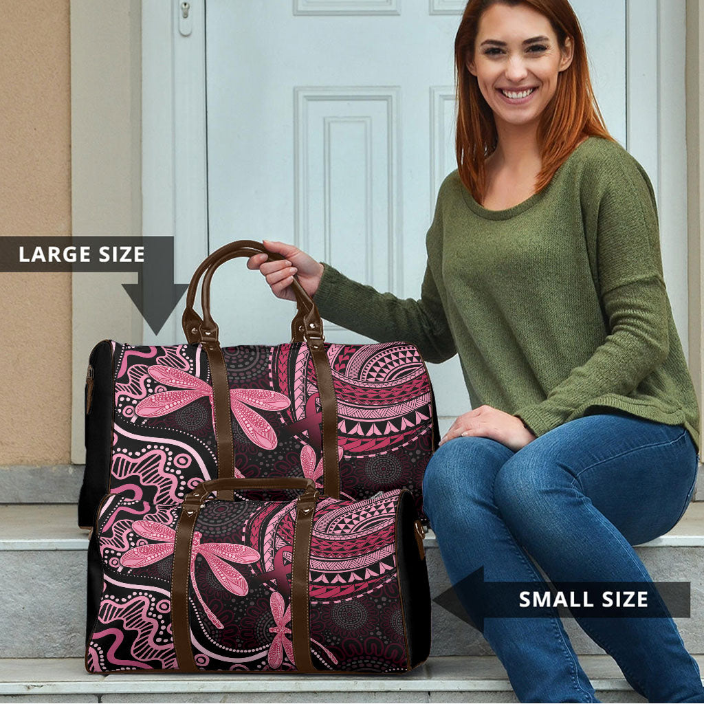 Australia Indigenous Mix Polynesian Travel Bag Pink Ribbon and Dragonflies