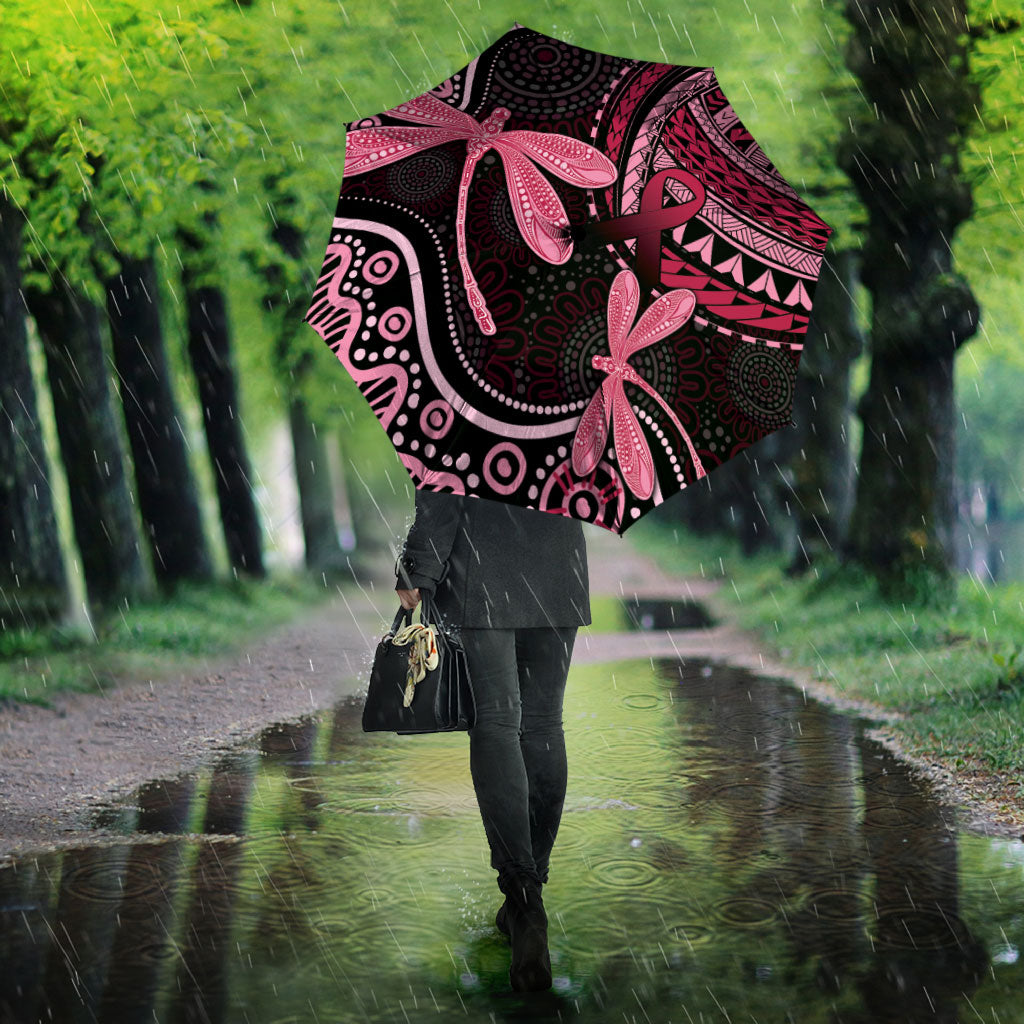 Australia Indigenous Mix Polynesian Umbrella Pink Ribbon and Dragonflies