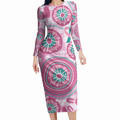 Hereditary Breast Cancer Prevention Australia Indigenous Long Sleeve Bodycon Dress Previvor