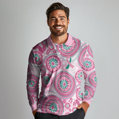 Hereditary Breast Cancer Prevention Australia Indigenous Long Sleeve Polo Shirt Previvor