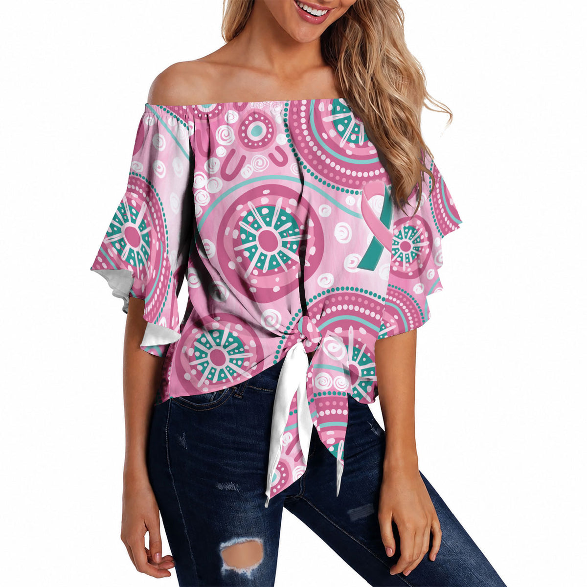 Hereditary Breast Cancer Prevention Australia Indigenous Off Shoulder Wrap Waist Top Previvor