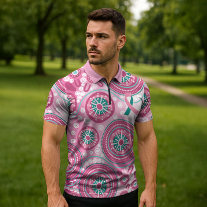 Hereditary Breast Cancer Prevention Australia Indigenous Zipper Polo Shirt Previvor