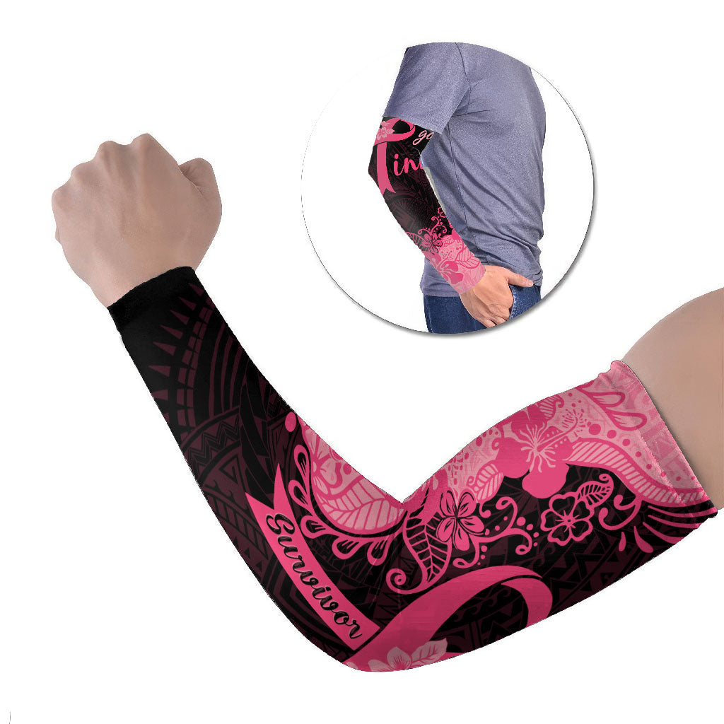 Polynesian Arm Sleeves Plumeria Breast Cancer Survivor Ribbon Pink