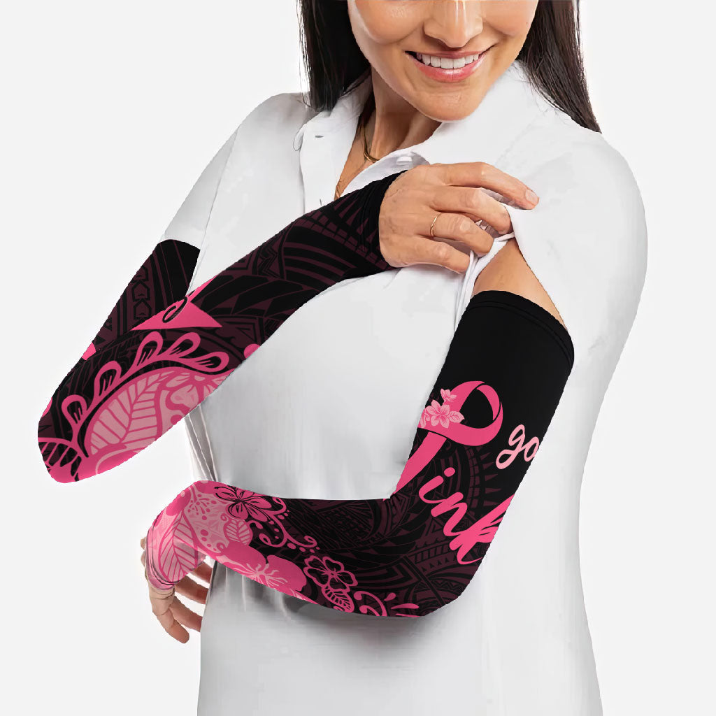 Polynesian Arm Sleeves Plumeria Breast Cancer Survivor Ribbon Pink