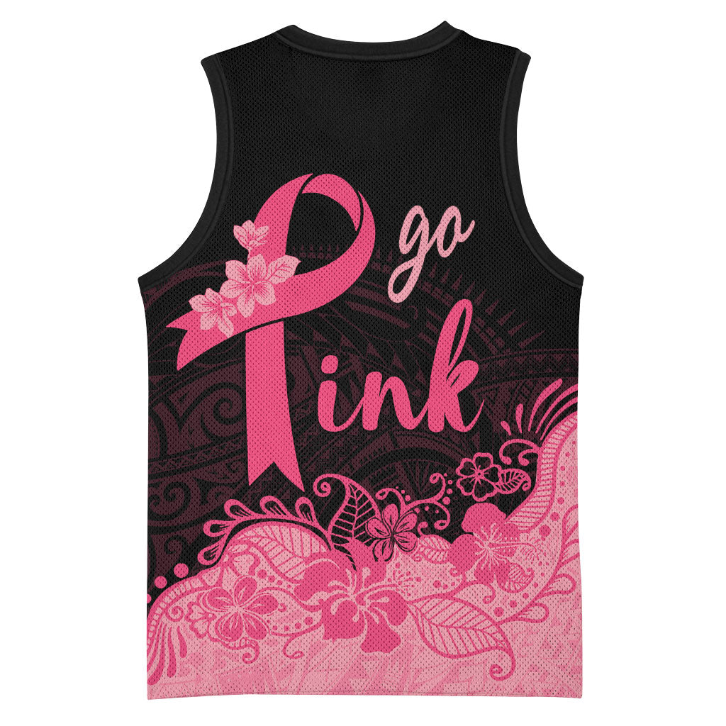Polynesian Basketball Jersey Plumeria Breast Cancer Survivor Ribbon Pink