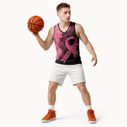 Polynesian Basketball Jersey Plumeria Breast Cancer Survivor Ribbon Pink
