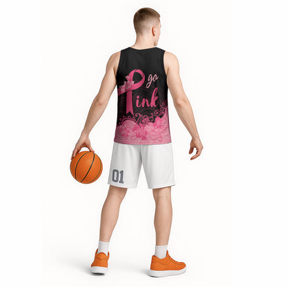 Polynesian Basketball Jersey Plumeria Breast Cancer Survivor Ribbon Pink
