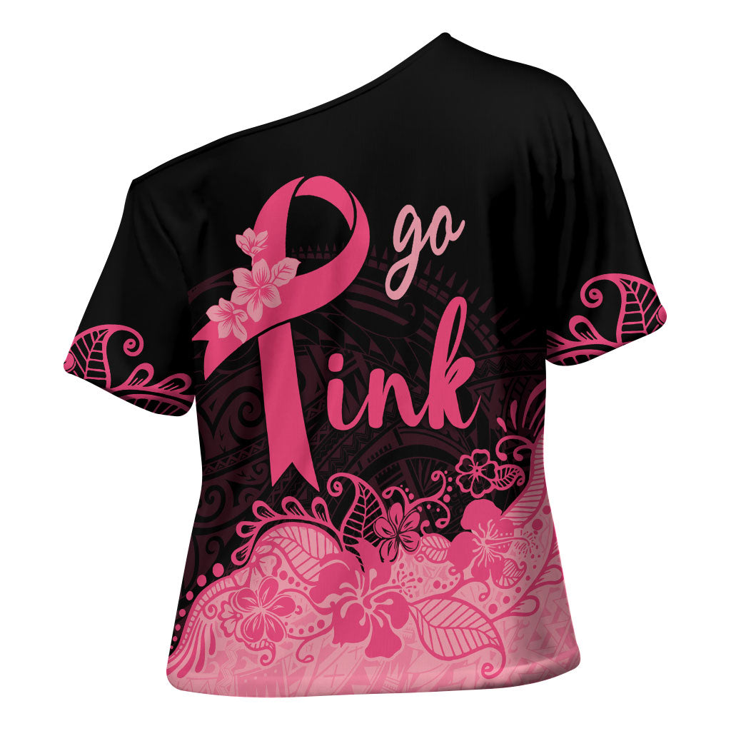Polynesian Cross Shoulder Shirt Plumeria Breast Cancer Survivor Ribbon Pink