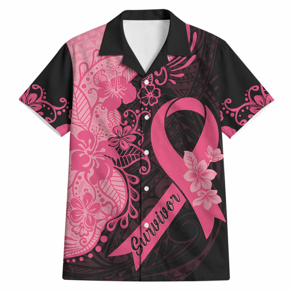 Polynesian Hawaiian Shirt Plumeria Breast Cancer Survivor Ribbon Pink