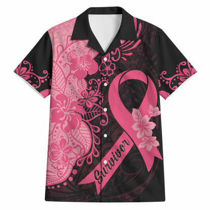 Polynesian Hawaiian Shirt Plumeria Breast Cancer Survivor Ribbon Pink