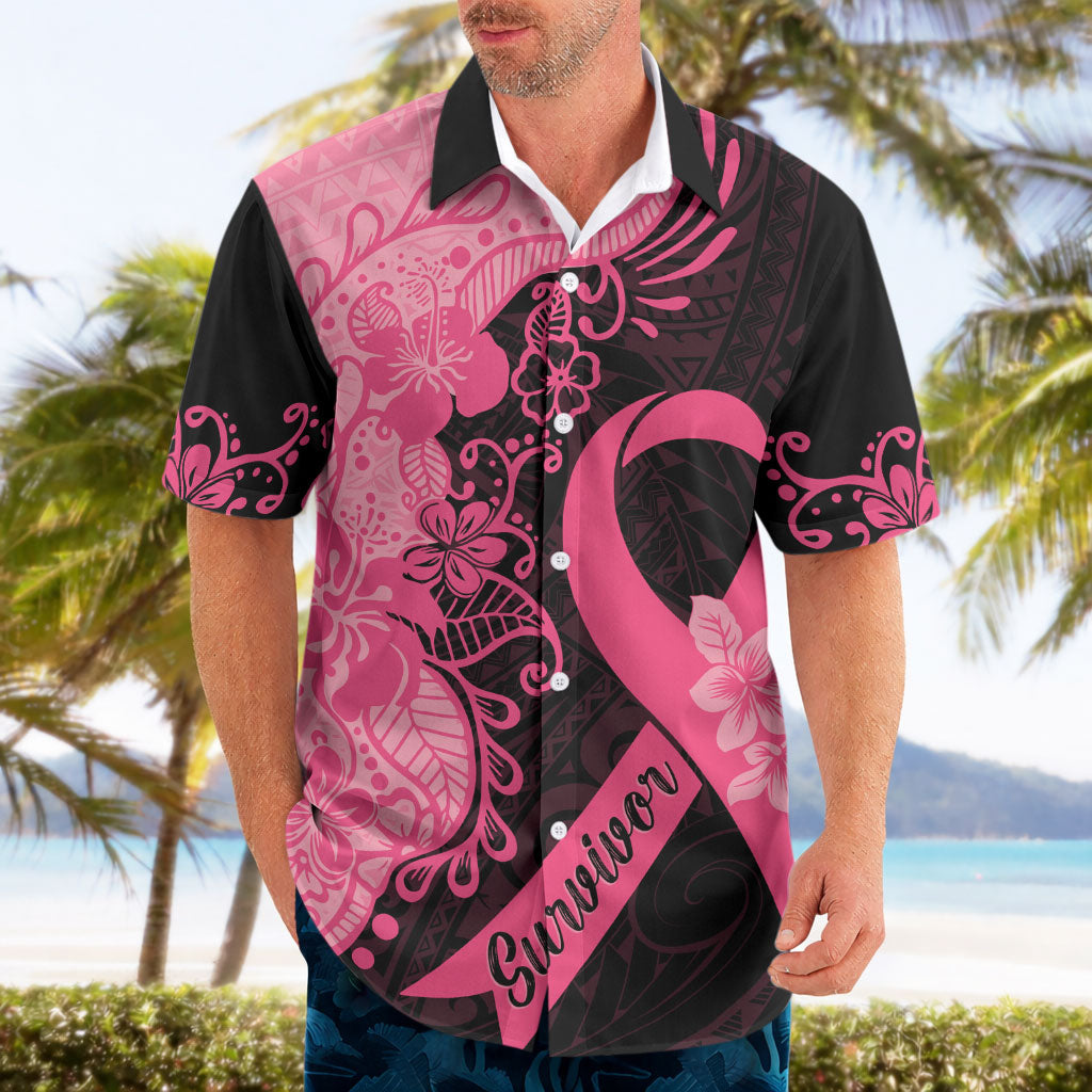 Polynesian Hawaiian Shirt Plumeria Breast Cancer Survivor Ribbon Pink