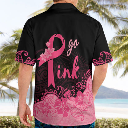 Polynesian Hawaiian Shirt Plumeria Breast Cancer Survivor Ribbon Pink