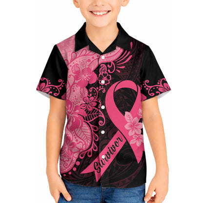Polynesian Hawaiian Shirt Plumeria Breast Cancer Survivor Ribbon Pink