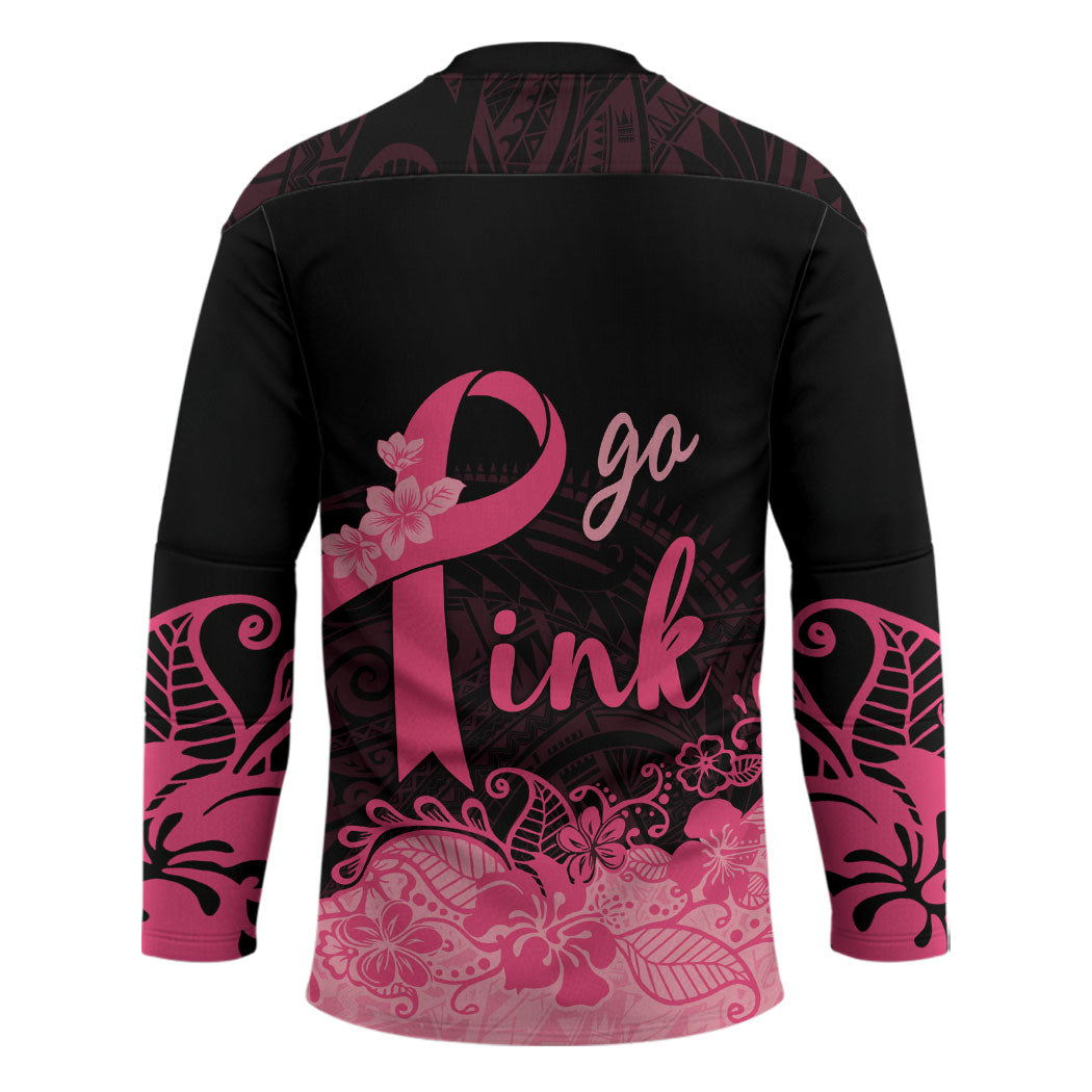 Polynesian Hockey Jersey Plumeria Breast Cancer Survivor Ribbon Pink