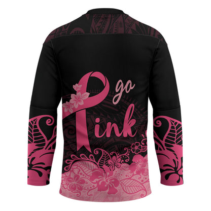 Polynesian Hockey Jersey Plumeria Breast Cancer Survivor Ribbon Pink