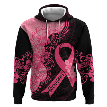 Polynesian Hoodie Plumeria Breast Cancer Survivor Ribbon Pink