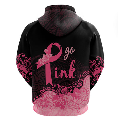 Polynesian Hoodie Plumeria Breast Cancer Survivor Ribbon Pink
