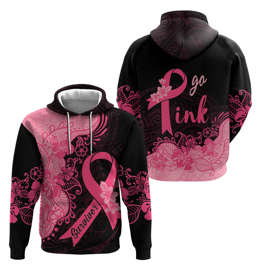 Polynesian Hoodie Plumeria Breast Cancer Survivor Ribbon Pink