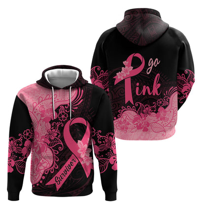 Polynesian Hoodie Plumeria Breast Cancer Survivor Ribbon Pink