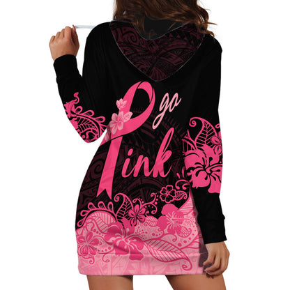 Polynesian Hoodie Dress Plumeria Breast Cancer Survivor Ribbon Pink
