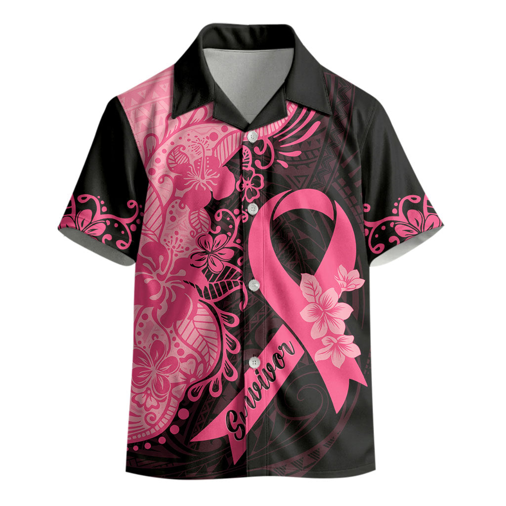 Polynesian Kid Hawaiian Shirt Plumeria Breast Cancer Survivor Ribbon Pink