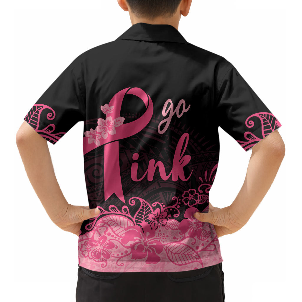 Polynesian Kid Hawaiian Shirt Plumeria Breast Cancer Survivor Ribbon Pink