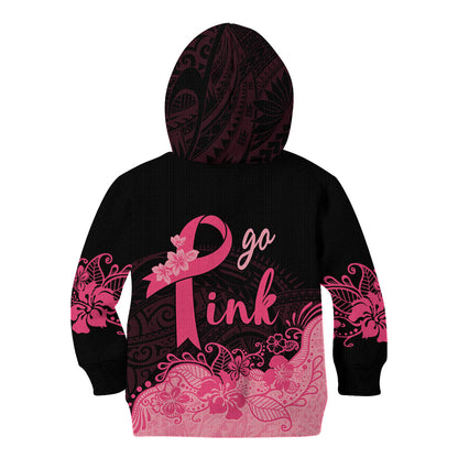 Polynesian Kid Hoodie Plumeria Breast Cancer Survivor Ribbon Pink