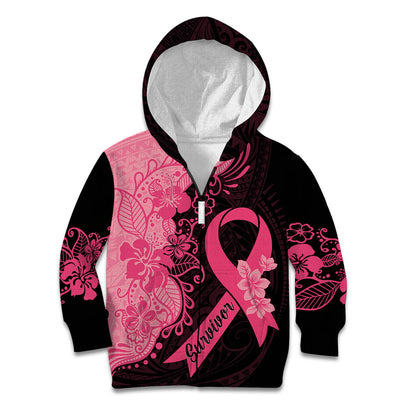 Polynesian Kid Hoodie Plumeria Breast Cancer Survivor Ribbon Pink