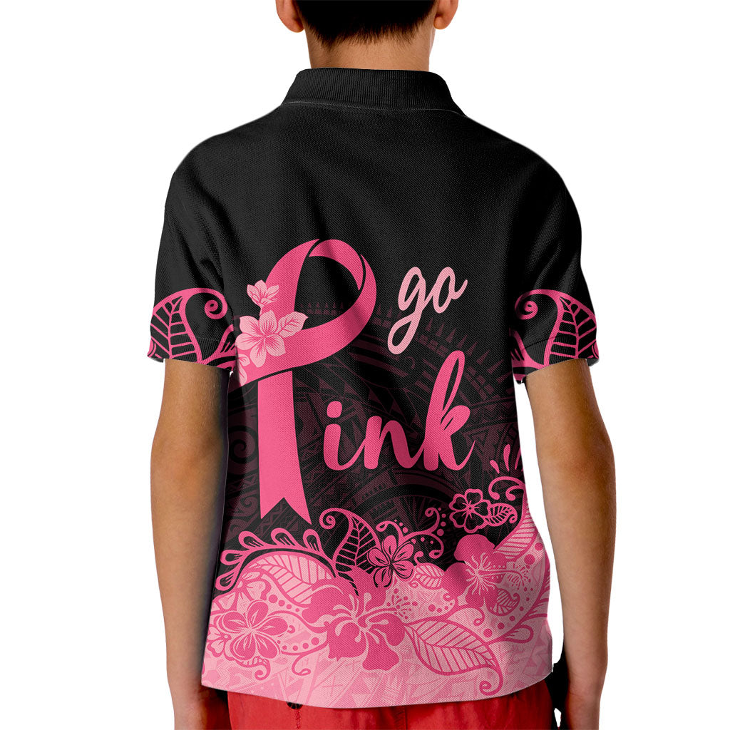 Polynesian Kid Polo Shirt Plumeria Breast Cancer Survivor Ribbon Pink