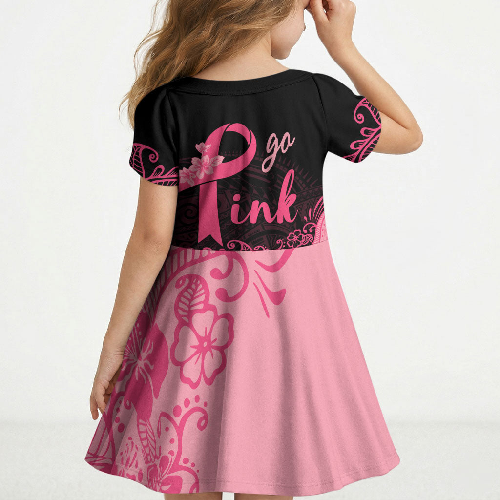 Polynesian Kid Short Sleeve Dress Plumeria Breast Cancer Survivor Ribbon Pink